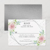 Chic Geometric Silver Foil Floral Wedding RSVP Kaart (Voorkant / Achterkant)