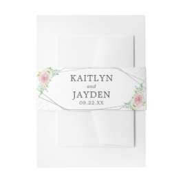Chic Geometric Silver Foil Floral Wedding Uitnodigingen Wikkel