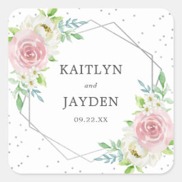 Chic Geometric Silver Foil Floral Wedding Vierkante Sticker