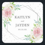 Chic Geometric Silver Foil Floral Wedding Vierkante Sticker<br><div class="desc">Viel in stijl met deze moderne en trendy trouwstickers. Pas het ontwerp eenvoudig aan om deze stickers volledig uniek te maken voor uw speciale dag.</div>
