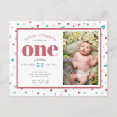 Chic Geometric Triangle en Swirls First Birthday Aankondigingskaart (Voorkant)
