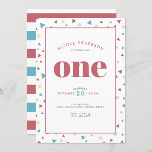 Chic Geometric Triangle en Swirls First Birthday Kaart