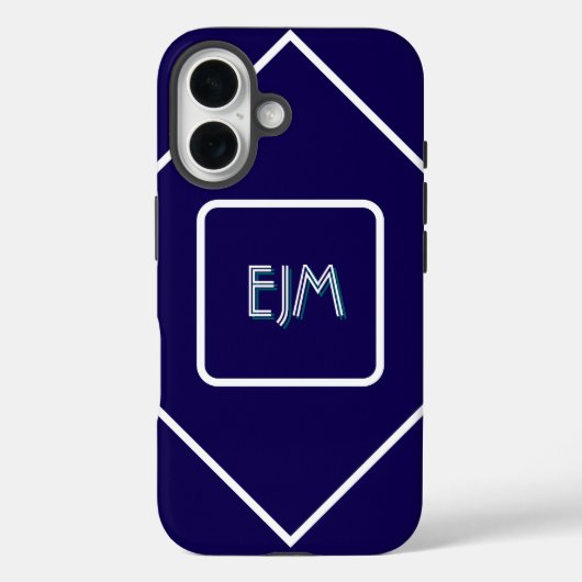 Chic geometrisch blauw en wit monogram Case-Mate iPhone case (Achterkant)