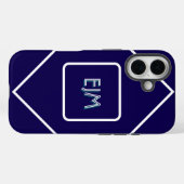 Chic geometrisch blauw en wit monogram Case-Mate iPhone case (Achterkant (horizontaal))