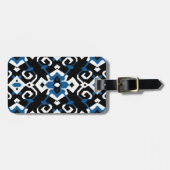 Chic geometrisch blauw zwart tribal ikat print bagagelabel (Voorkant horizontaal)