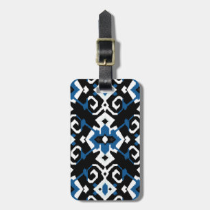 Chic geometrisch blauw zwart tribal ikat print bagagelabel