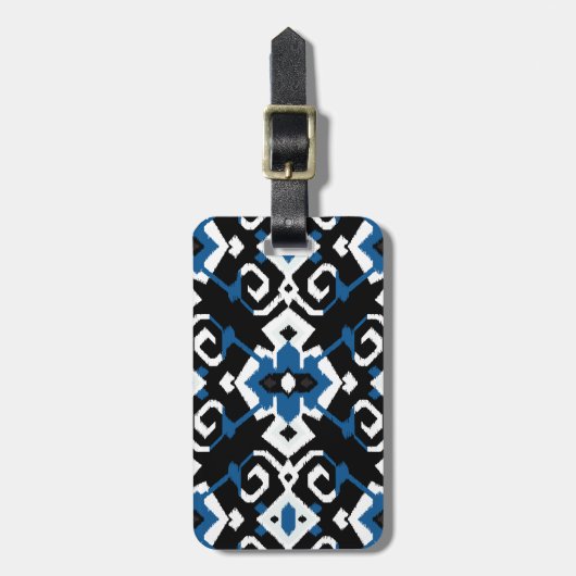 Chic geometrisch blauw zwart tribal ikat print bagagelabel (Voorkant verticaal)