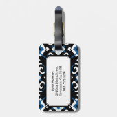 Chic geometrisch blauw zwart tribal ikat print bagagelabel (Achterkant verticaal)