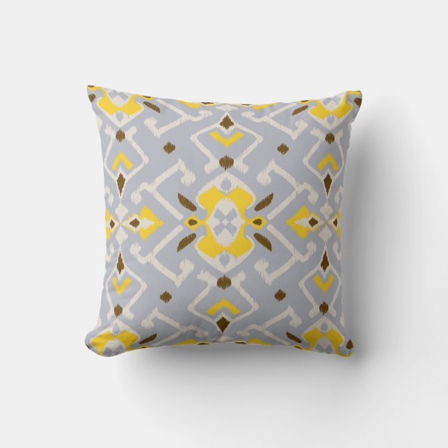 Chic geometrisch grijs geel ikat stampatroon kussen (Voorkant)