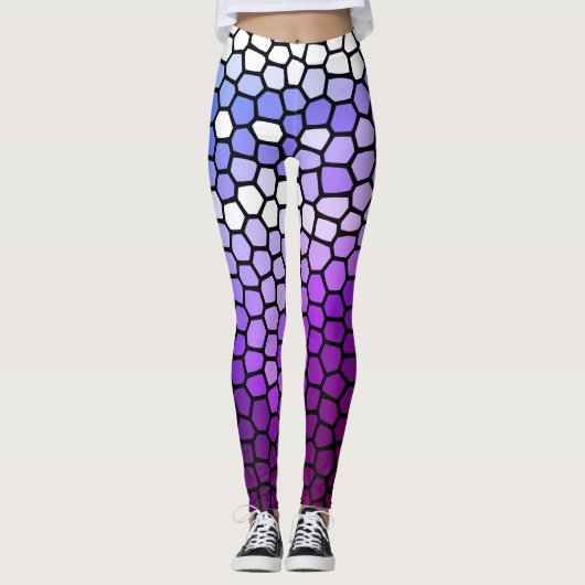 Chic geometrisch Paarse en wit Leggings (Voorkant)