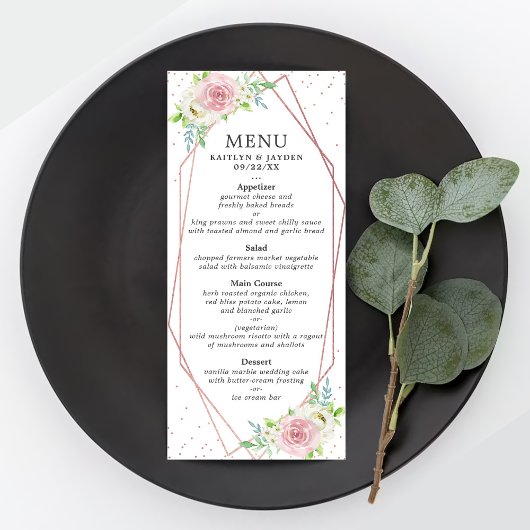 Chic Geometrisch Roos Goudfolie Bloemen Trouwmenu Reclamekaart
