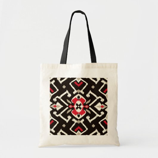Chic geometrisch zwart-rode ikattribaal tote bag (Voorkant)