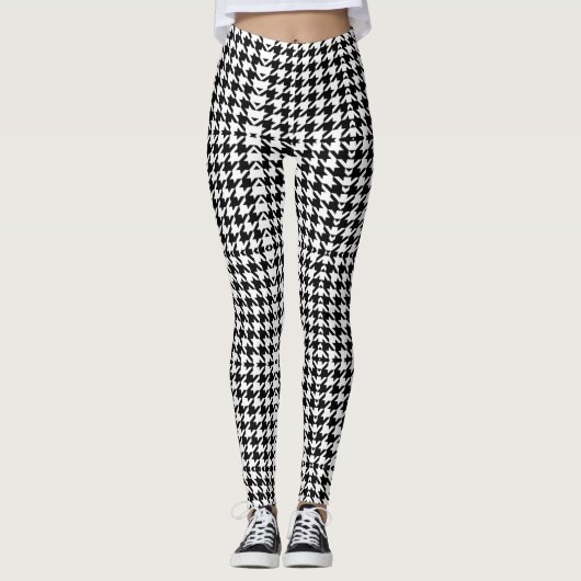 chic geometrisch zwart-wit geluidsdieptepatroon leggings (Voorkant)