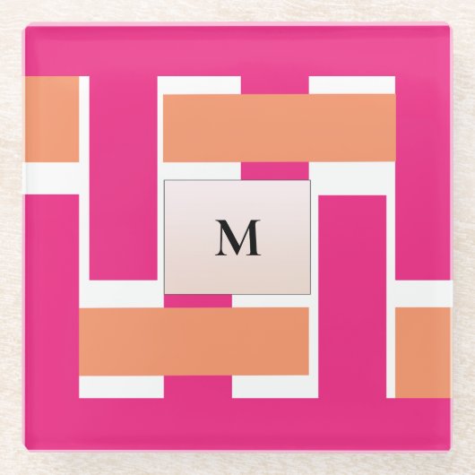 Chic gepersonaliseerd monogram vrouwelijk streeppa glazen onderzetter (Voorkant)