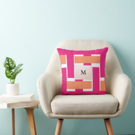 Chic gepersonaliseerd monogram vrouwelijk streeppa kussen