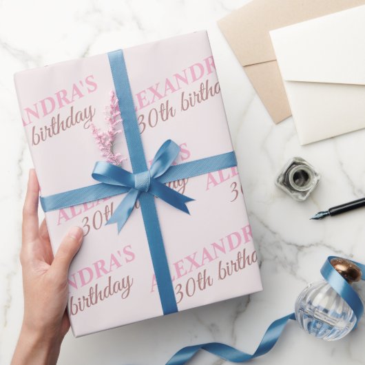 Chic Gepersonaliseerde Naam Age Blush Roze Verjaar Cadeaupapier (Geschenken)
