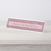 Chic gepersonaliseerde roze glitter | Rosé goud Bureau Naambordje (Voorkant)