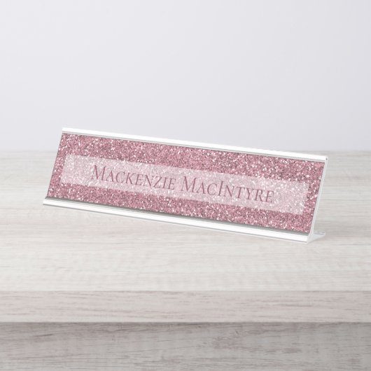 Chic gepersonaliseerde roze glitter | Rosé goud Bureau Naambordje (Voorkant)