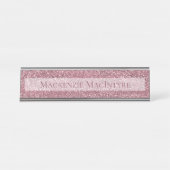 Chic gepersonaliseerde roze glitter | Rosé goud Bureau Naambordje (Voorkant)