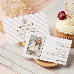 Chic Gestreepte Bloemige Cupcake Gebak Cake Bakker Visitekaartje