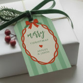 Chic gestreepte rode en groene retro vrolijk kerst cadeaulabel