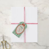 Chic Gestreepte Rood & Groen Retro Prettig Kerstfe Cadeaulabel (Met Touw)