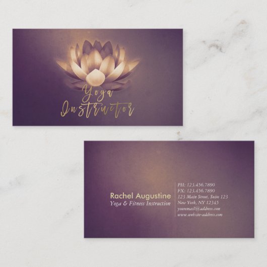 Chic Gglotus & Paarse Grunge Yoga Instructor Visitekaartje (Voorkant / Achterkant)