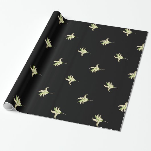 Chic Giftwrap, Lilies of the Valley on Black Cadeaupapier (Uitgerold)