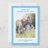 Chic Gingham Christmas Blue Custom 5 Foto Feestdagenkaart (Voorkant)