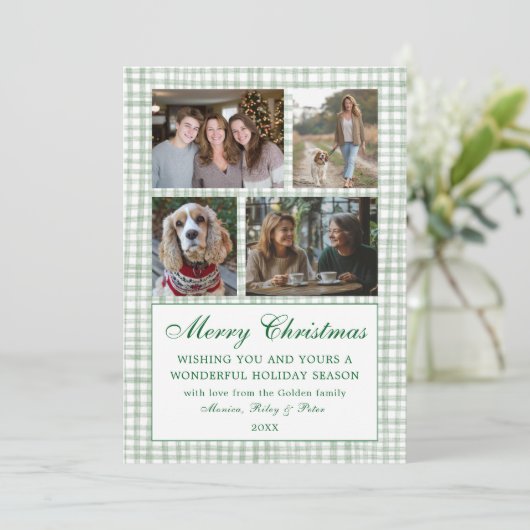 Chic Gingham Christmas Custom 9 Fotocollage Feestdagenkaart (Staand voorkant)