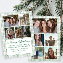 Chic Gingham Christmas Custom 9 Fotocollage Feestdagenkaart