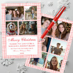 Chic Gingham Christmas Custom 9 Photo Collage rood Feestdagenkaart<br><div class="desc">Perfecte schattige kaart voor een leuke vakantie groet! Met de hand gemaakte kunst voor jou! VOLLEDIG ! Klik hierboven op "Personaliseren" om de tekst aan de voorkant te bewerken en uw eigen foto's aan de voor- en achterkant toe te voegen. Klik op "Bewerken met ontwerpgereedschap" om de lettertypen, kleuren en...</div>