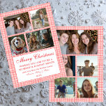 Chic Gingham Christmas Custom 9 Photo Collage Roze Feestdagenkaart<br><div class="desc">Perfecte schattige kaart voor een leuke vakantie groet! Met de hand gemaakte kunst voor jou! VOLLEDIG ! Klik hierboven op "Personaliseren" om de tekst aan de voorkant te bewerken en uw eigen foto's aan de voor- en achterkant toe te voegen. Klik op "Bewerken met ontwerpgereedschap" om de lettertypen, kleuren en...</div>