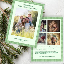 Chic Gingham Christmas Green Custom 5 Foto Feestdagenkaart