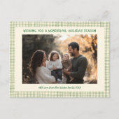 Chic Gingham Green Christmas Custom 3 Foto Feestdagenkaart (Voorkant)