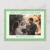 Chic Gingham Green Christmas Custom 3 Foto Feestdagenkaart (Voorkant)