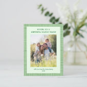 Chic Gingham Green Christmas Custom 3 Foto Feestdagenkaart (Staand voorkant)