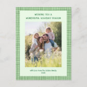 Chic Gingham Green Christmas Custom 3 Foto Feestdagenkaart (Voorkant)