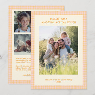 Chic Gingham Kerst Geel Roze Custom 5 Foto Feestdagenkaart