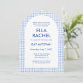 Chic Gingham Modern Custom QR Bat Bar Mitzvah Arch Kaart (Staand voorkant)