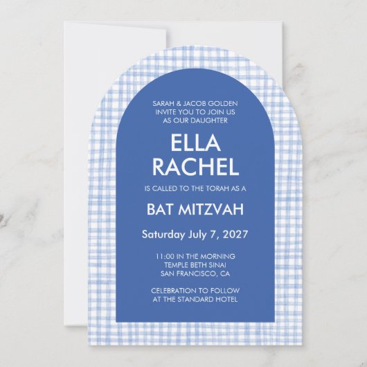 Chic Gingham Modern Custom QR Bat Bar Mitzvah Arch Kaart (Voorkant)