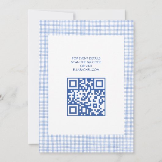 Chic Gingham Modern Custom QR CODE Bat Bar Mitzvah Kaart (Achterkant)