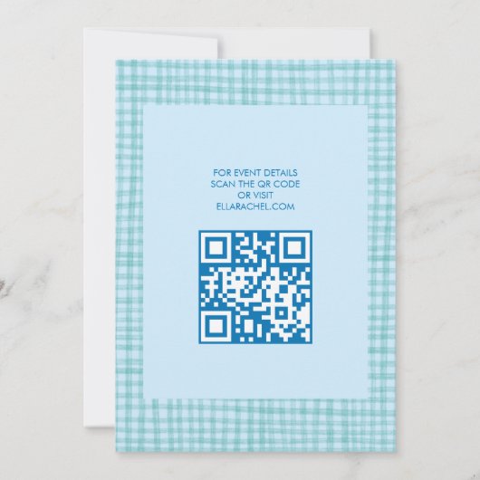 Chic Gingham Modern Custom QR CODE Bat Bar Mitzvah Kaart (Achterkant)