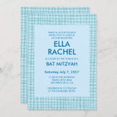 Chic Gingham Modern Custom QR CODE Bat Bar Mitzvah Kaart (Voorkant / Achterkant)