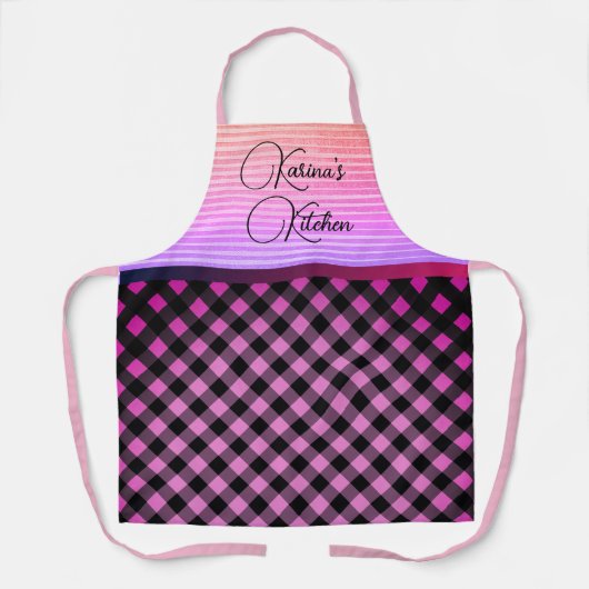 Chic Gingham Pink gepersonaliseerd Schort (Voorkant)