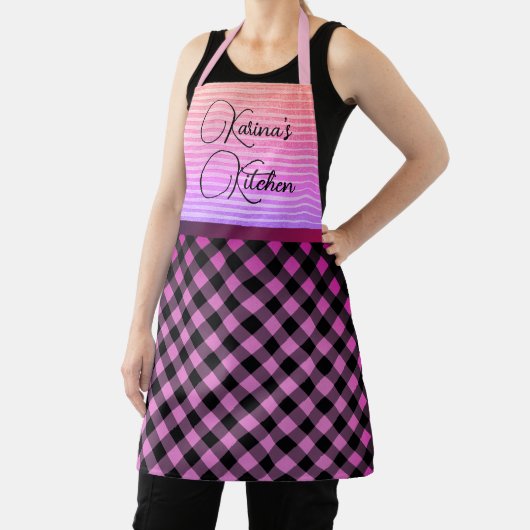 Chic Gingham Pink gepersonaliseerd Schort (Insitu)