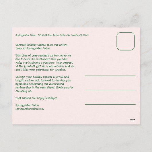 Chic Gingham Pink Green Christmas Custom Business Feestdagenkaart (Achterkant)