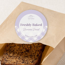 Chic Gingham Purple Bakery Logo Product Name Ronde Sticker