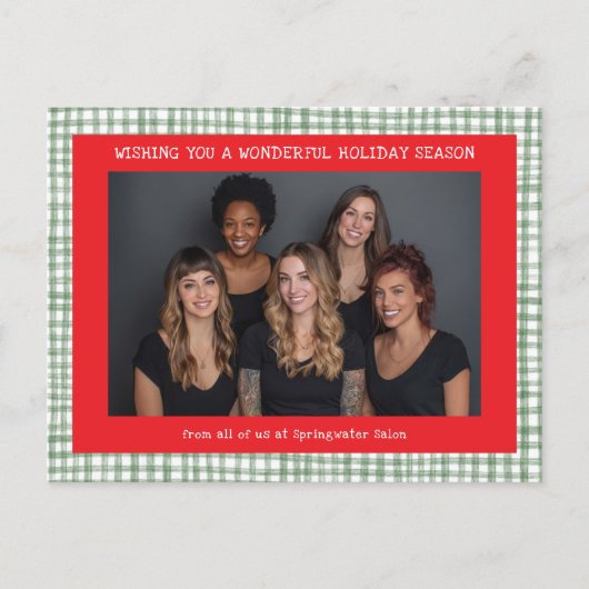 Chic Gingham Red Green Christmas Custom Business  Feestdagenkaart (Voorkant)