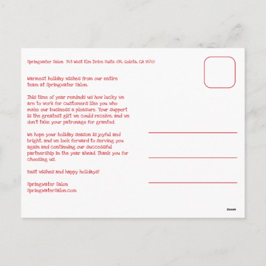 Chic Gingham Red White Christmas Custom Business  Feestdagenkaart (Achterkant)